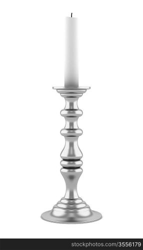 silver candlestick with candle isolated on white background