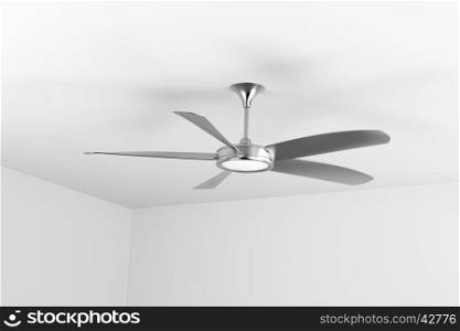 Silver ceiling fan with five blades