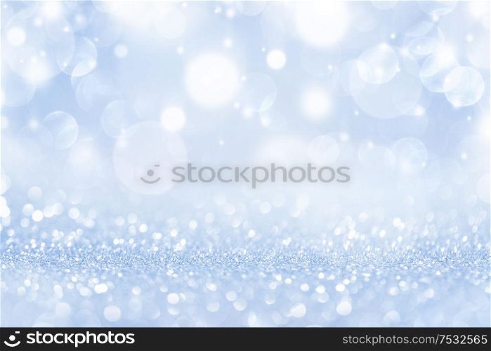 Silver christmas background with bokeh lights. Silver christmas background