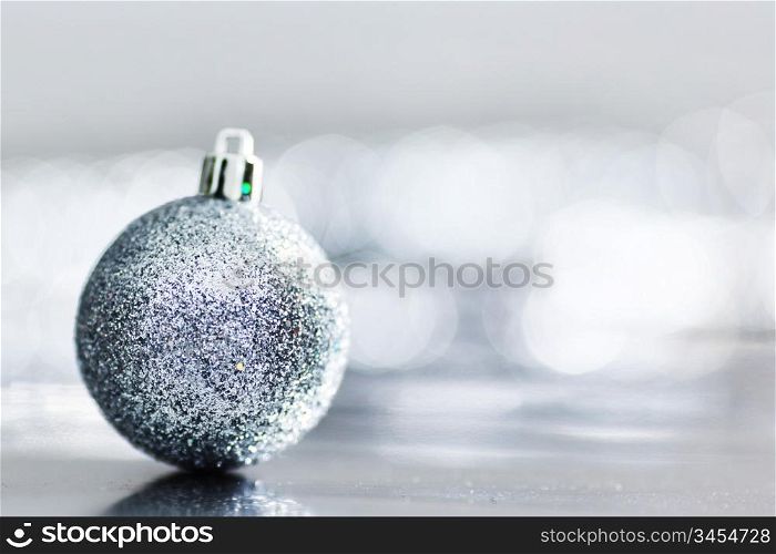 silver christmas ball macro close up