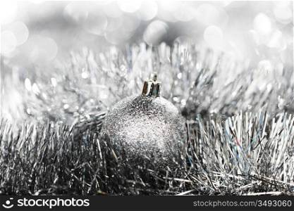silver christmas ball on christmas background