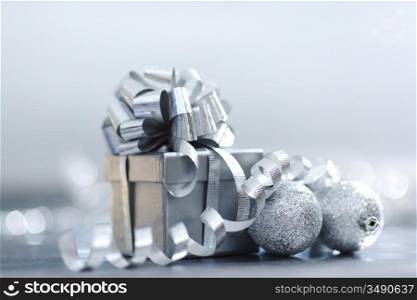 silver christmas gift macro close up