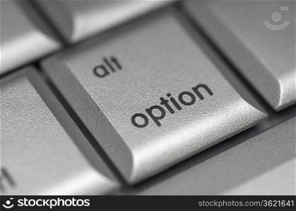 Silver computer keyboard, close-up of Option key