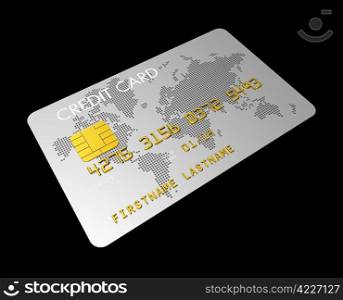 silver credit card isolated on black with clipping path. silver credit card