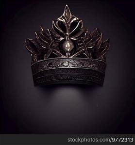 Silver crown on dark background with copy space, 3D illustration. Silver crown on dark background