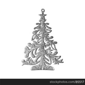 Silver decoration Christmas New Year Beautiful Pine, spruce, isolated on white background.