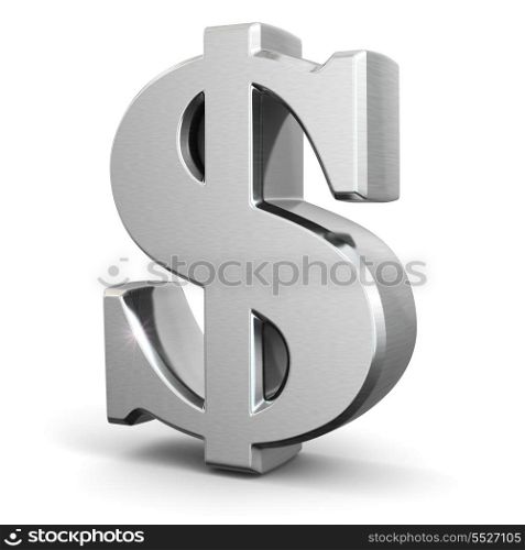 Silver dollar currency sign on white isolated background. 3d