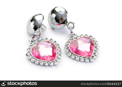 Silver earrings isolated on the white background