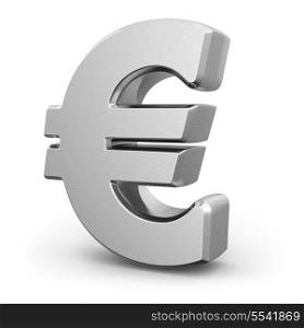 Silver euro currency sign on white isolated background. 3d