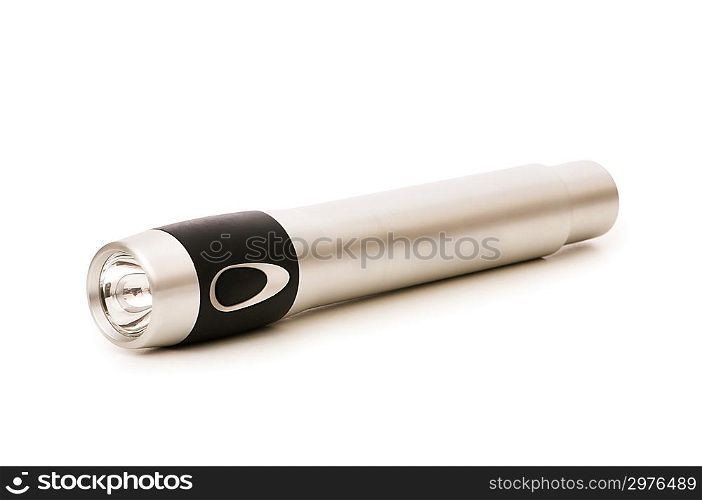 Silver flashlight isolated on the white background