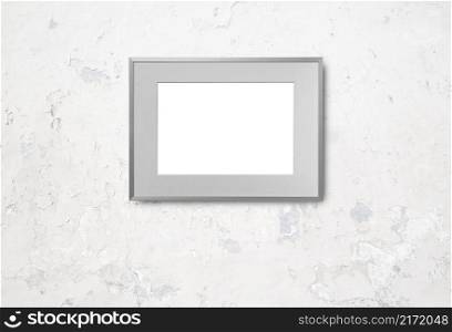 Silver frame for painting or picture A4, with grey passepartout on white grunge background