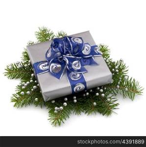 Silver gift box isolated on white background