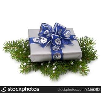 Silver gift box isolated on white background