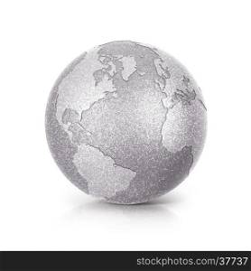 Silver Glitter globe 3D illustration europe and africa map on white background