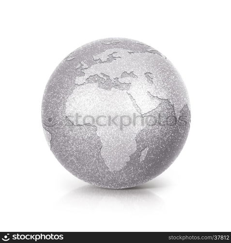 Silver Glitter globe 3D illustration europe and africa map on white background