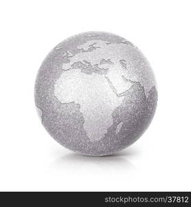 Silver Glitter globe 3D illustration europe and africa map on white background