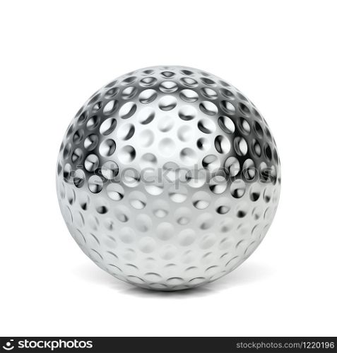 Silver golf ball on white background