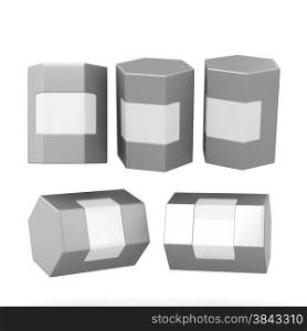 Silver hexagon box packaging with clipping path. Mock up packaging for all kind of product, ready for your design .&#xA;