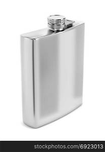 Silver hip flask on white background