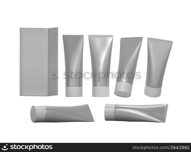 Silver hygiene tube with clipping path. packaging with cap mock up ready for your product like beauty cream, gel or medical product . easy to wrapping with label or artwork&#xA;
