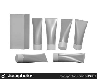 Silver hygiene tube with clipping path. packaging with cap mock up ready for your product like beauty cream, gel or medical product . easy to wrapping with label or artwork&#xA;