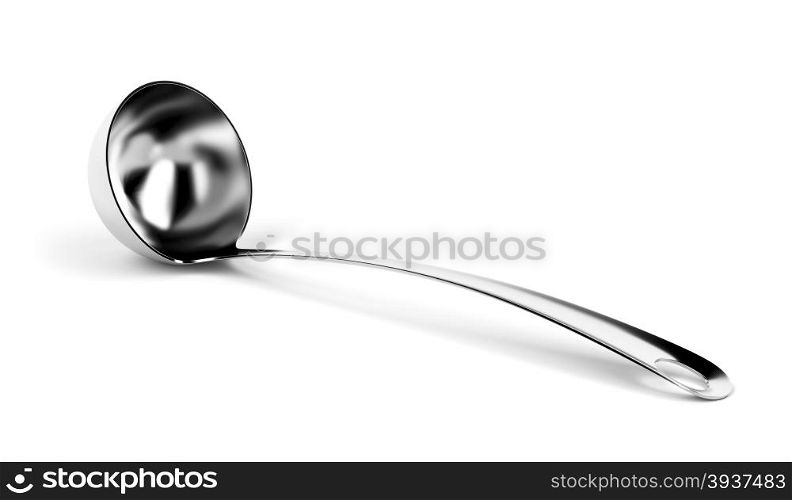 Silver ladle on white background