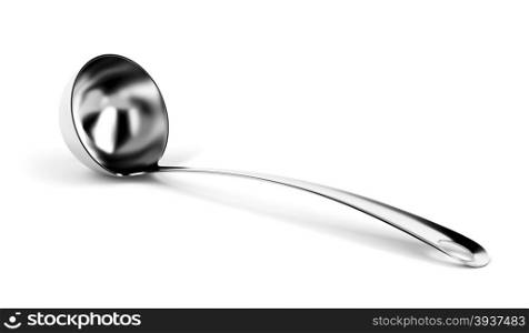 Silver ladle on white background