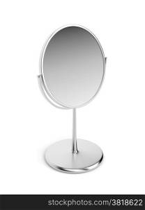 Silver magnifying mirror on white background