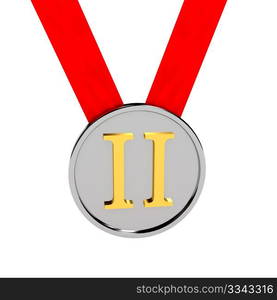 Silver medal over white background. Computer generated image