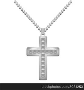 Silver Metal Cross Isolated on White Background. Christian Religious Symbol.. Silver Cross