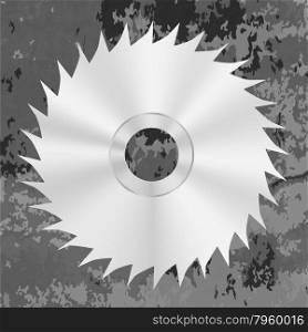 Silver Metal Saw Isolated on Grey Grunge Background. Circular Saw Disc Icon. Silver Metal Saw Disc