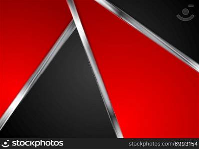 Silver metallic lines, contrast red black tech background. Silver metallic lines, contrast background