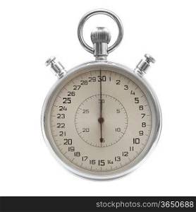 Silver metallic stopwatch isolated on white background