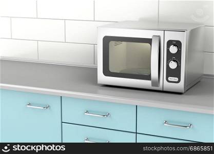 Silver microwave oven in the kitchen