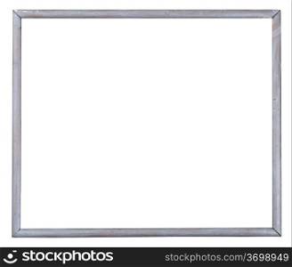 silver painted narrow picture frame with cutout canvas isolated on white background