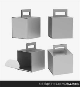 Silver paper carton box with handle, clipping path included. Template package for variety product like food, gift, softdrink or stationary. ready for Your Design and artwork .&#xA;