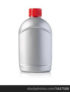 Silver plastic bottle for bleach, cleaning agent or washing cleaner, with clipping path