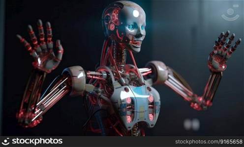 silver red robot with open hands with copy space generative ai.