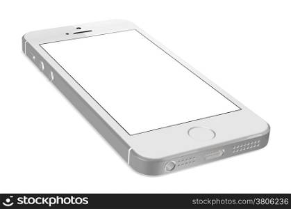 Silver Smartphone with blank screen on white background
