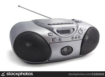 Silver stereo CD radio cassette recorder isolated on white