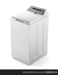 Silver top load washing machine on white background