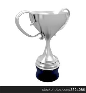 Silver trophy cup for first prize, isolated on white background