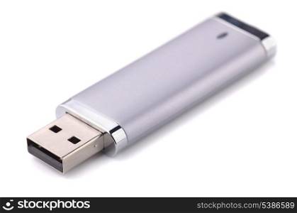 Silver USB flash drive isolated on white