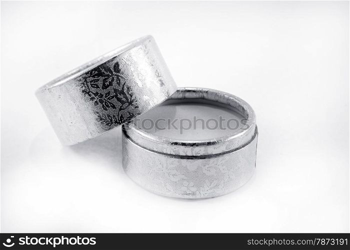 Silver velvet box for the ring, isolated over the white background