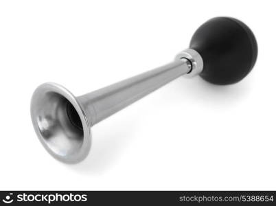 Silver vintage bicycle air horn isolated on white