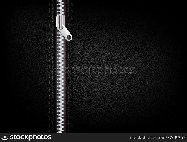 Silver zipper on a leather background