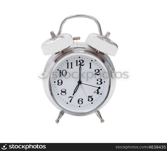 Silvered alarm clock isolated on a white background