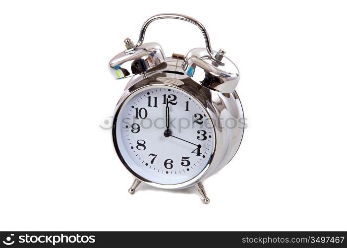 Silvered clock on a over white background
