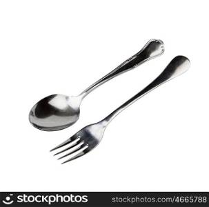 Silvered cutlery isolated on white background