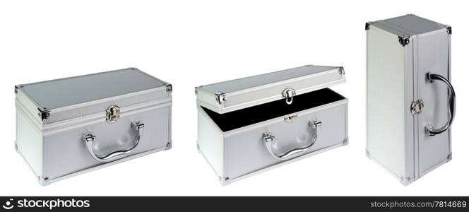 Silvery suitcase on the white background. (isolated)